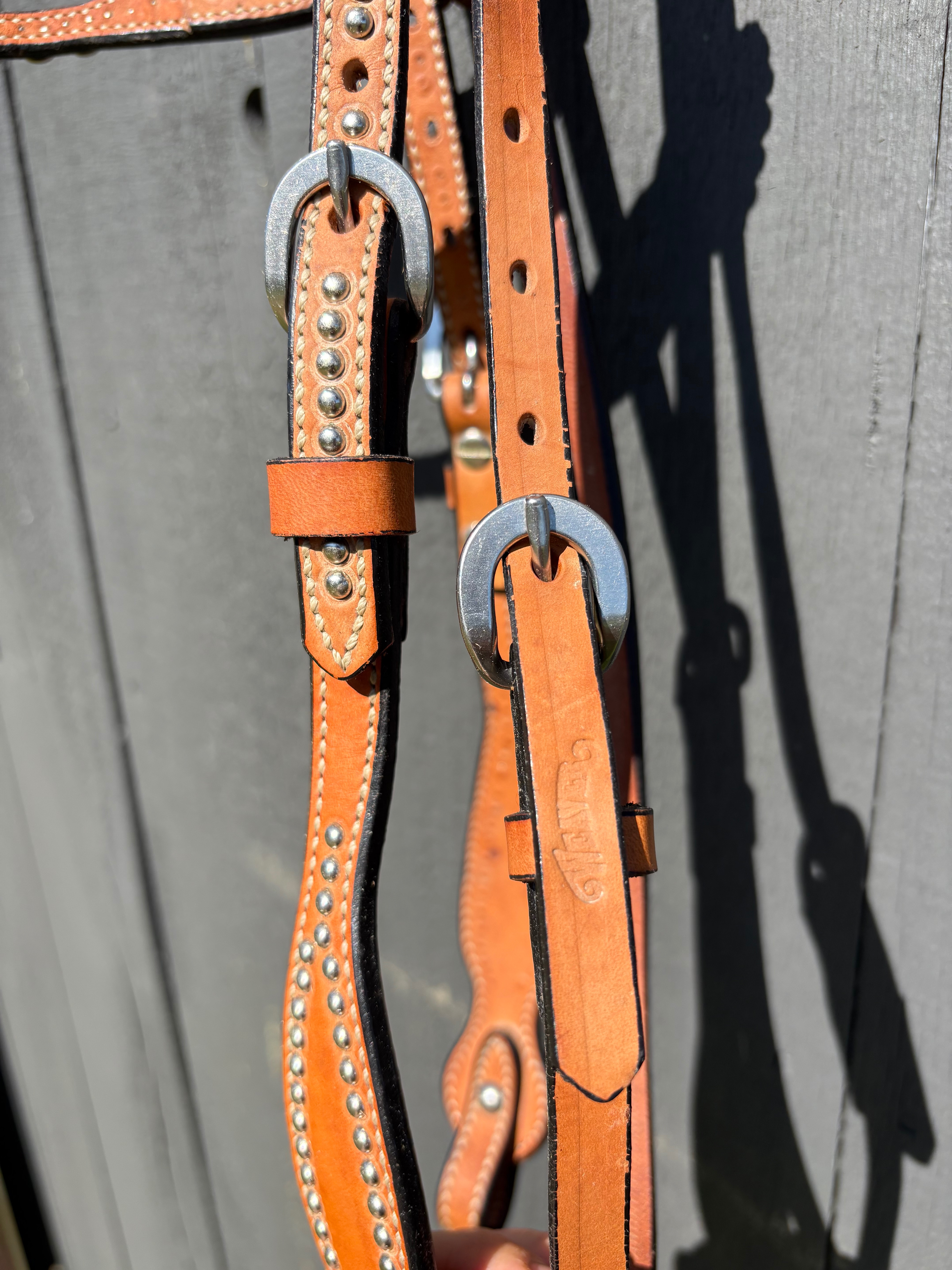 Vintage Weaver Leather Headstall Studded with Bling and Cross Accents