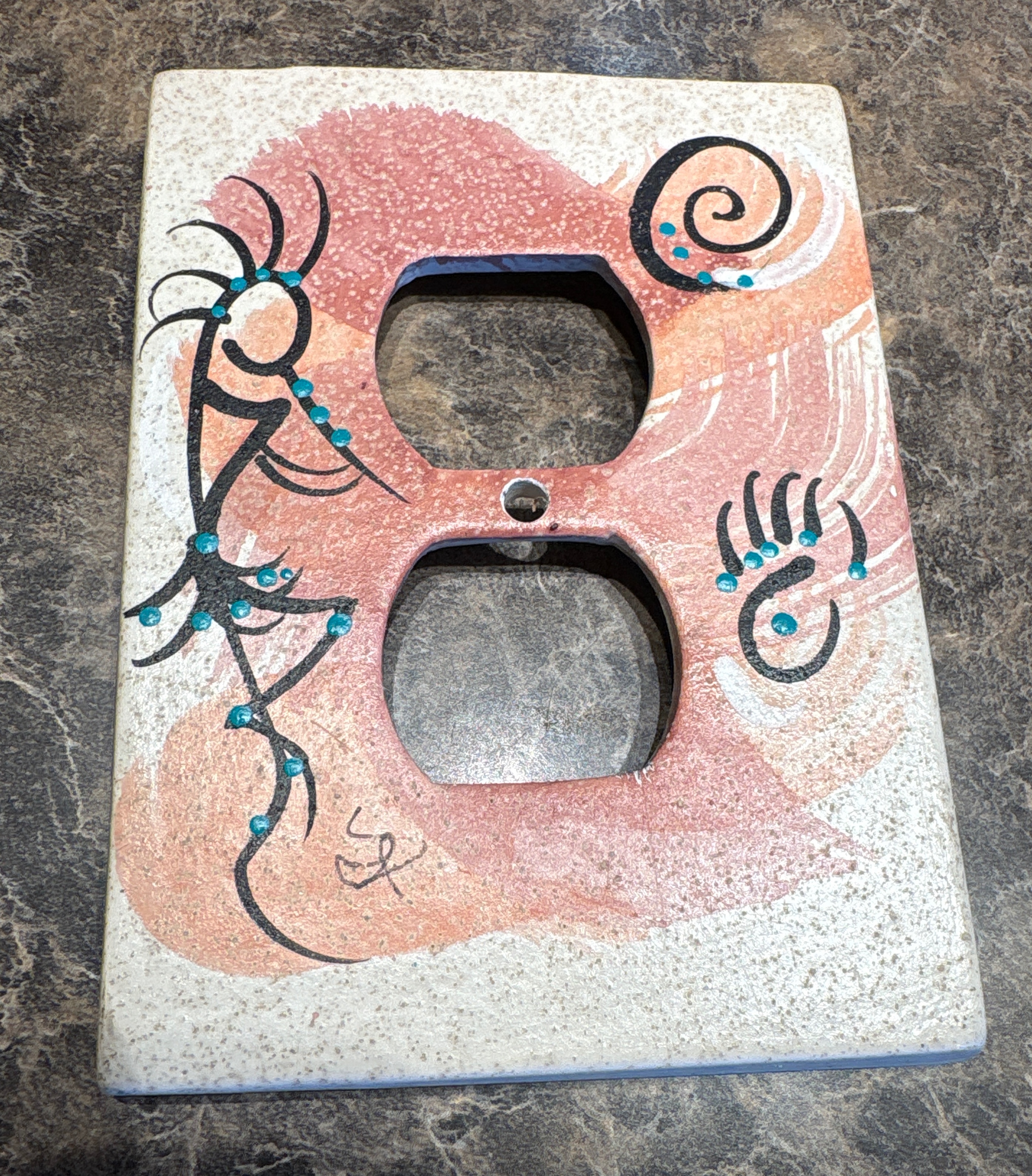 Southwestern Kokopelli Outlet Cover Ceramic Handpainted 