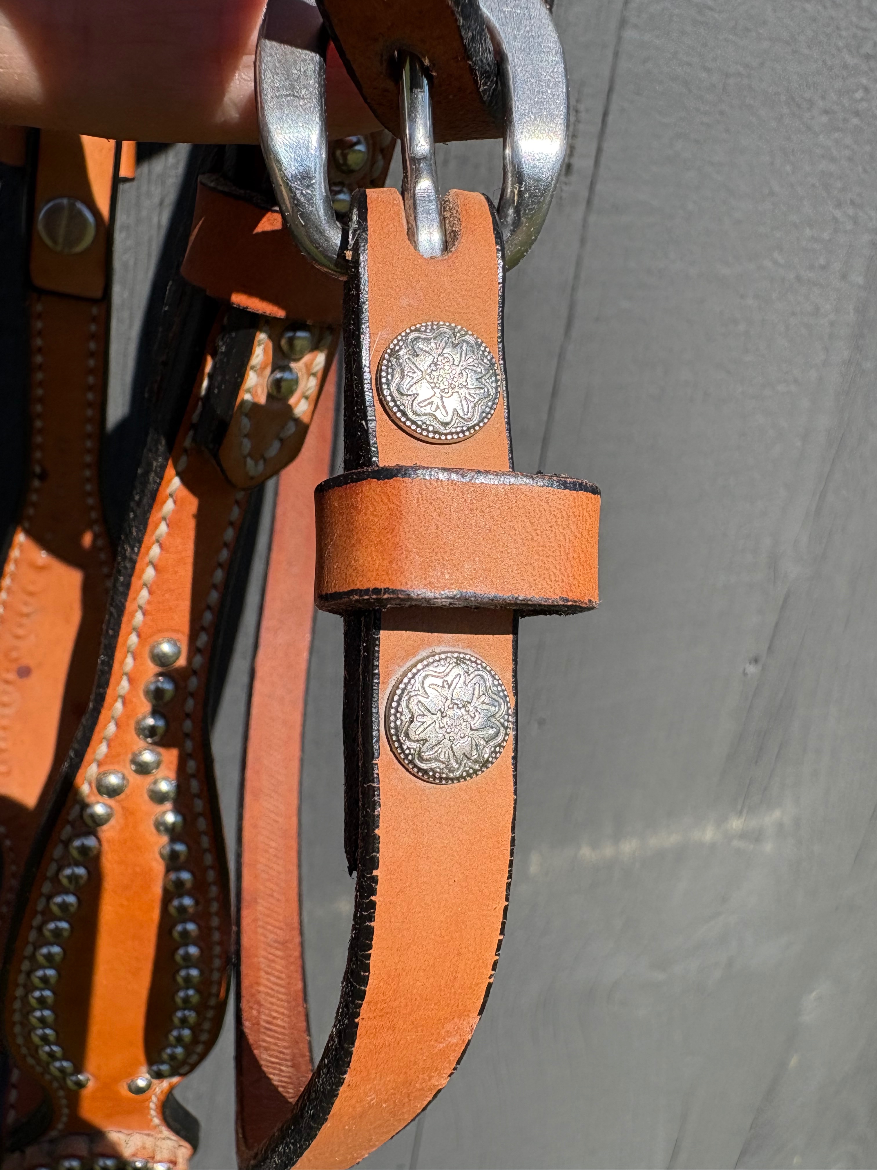 Vintage Weaver Leather Headstall Studded with Bling and Cross Accents